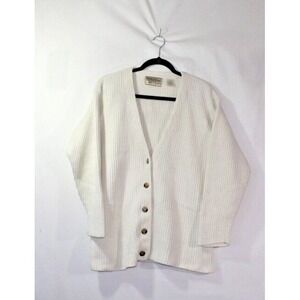 Woods & Gray Cardigan Sweater Medium Solid Cream Long Sleeve Half Button Up